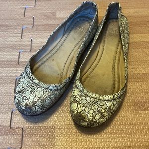 Frye Carson Leather Metallic Cracked Ballet Flats